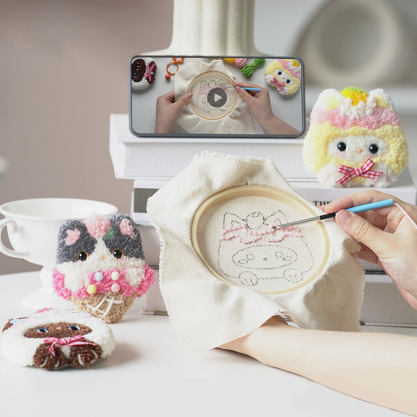 Meow Treats | Punch Needle Keychain Kit
